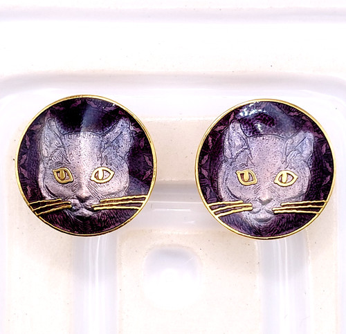 Purple enamel cat earrings - purple,