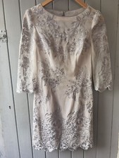 Size 10 UK KAREN MILLEN Grey ORIENTAL MESH Floral EMBROIDERED SHIFT Mini DRESS