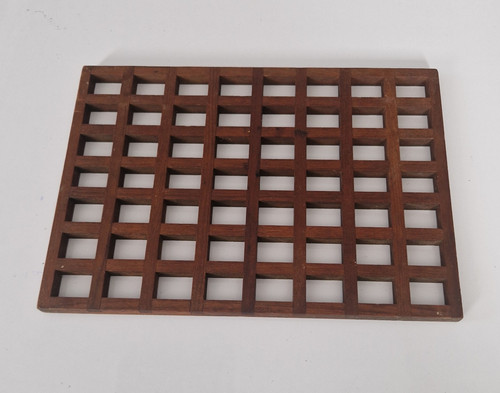 Vintage teak lattice trivet - teak,