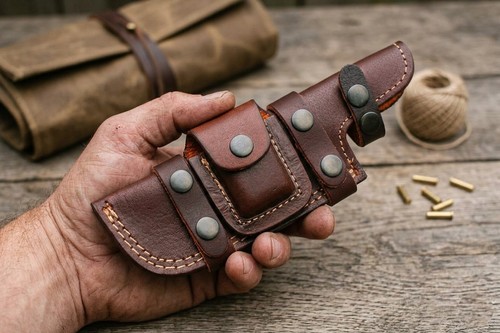 Knife leather sheath - leather, belt