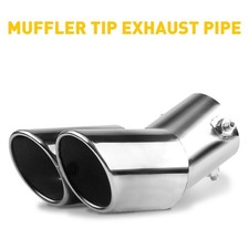 TWIN EXHAUST PIPES MUFFLER TRIM PIPE TAIL TIP SILVER LEFT SPORT DUAL UNIVERSAL
