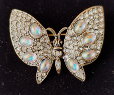 PATTIE BOULAYE BROOCH Pin Faux Opal Diamante Crystal Signed Retro Bougie RARE
