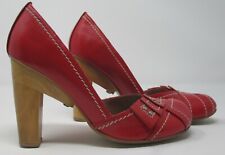 Harlot size 3 (36) red leather round toe court shoes with wooden high heels