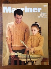 Marriner 1985 knitting pattern adult & child chunky cable front raglan sweater