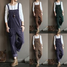 Leg Casual Playsuits Womens Jumpsuits Loose Trousers UK Corduroy Dungarees Wide
