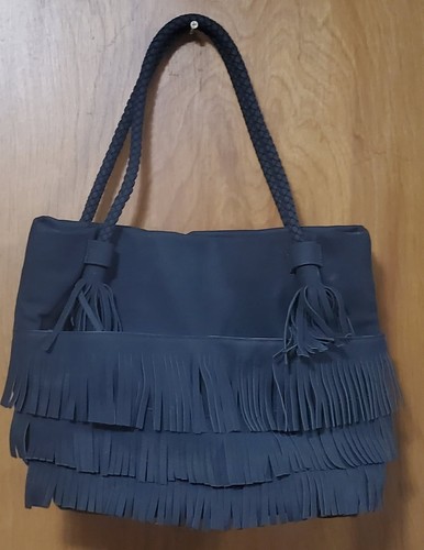 Black suede fringe shoulder - suede,