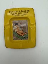 60'S Tin Pin-up Glamour Girl 4.5" Bar Ashtray, OHIO Vintage Risque
