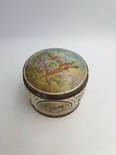 Vtg Thorne's Round Premier Toffee Tin Flying Pheasants  Ducks Quail Birds Scenes