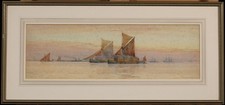 FREDERICK ALDRIDGE (1850-1933) SIGNED ENGLISH WATERCOLOUR - HAY BARGES SUNSET
