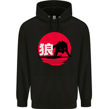 Japanese Wolf Japan Mens 80% Cotton Hoodie