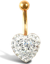 9ct gold belly bar white crystal heart solid 9 carat yellow gold brand new boxed