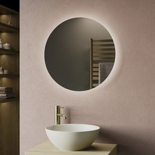 Round Backlit Bathroom Mirror with Battery Operated Lights 600mm - Lun LUNABP600
