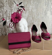 Jacques Vert Fuchsia D'Orsay Open Court Shoes Size 4 & Matching Bag & Fascinator