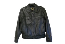 MEN'S BLACK LEATHER TRUCKER JACKET M bomber-style biker motorcycle gay interest