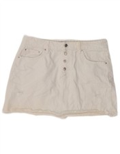 ZARA Womens Distressed Mini Denim Skirt Large W32 White AI17