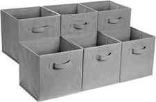 6x Grey Foldable Fabric Storage Boxes Square Drawer Canvas Cubes Toys Organizing