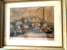 Anqitue watercolour lithographic print Quebec frigate 1813