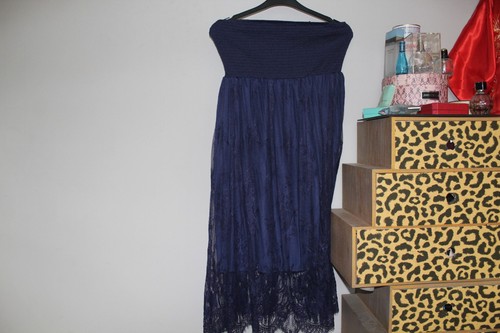 Navy boob tube lace dress - lace,