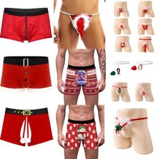  Men's Velvet Red Christmas Santa Claus Thongs Bikini Briefs Underwear Lingerie 
