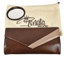 Vintage Renata Brown Clutch Bag With Dust Bag And Pocket Mirror