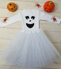 Ghost Costume Girls Halloween Tutu Outfit Gift Cake Smash Bodysuit Pumpkin White