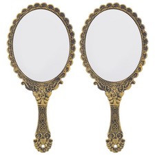  2 Pcs Mirror Handheld Retro Old-fashioned Mirrors Makeup Accessories