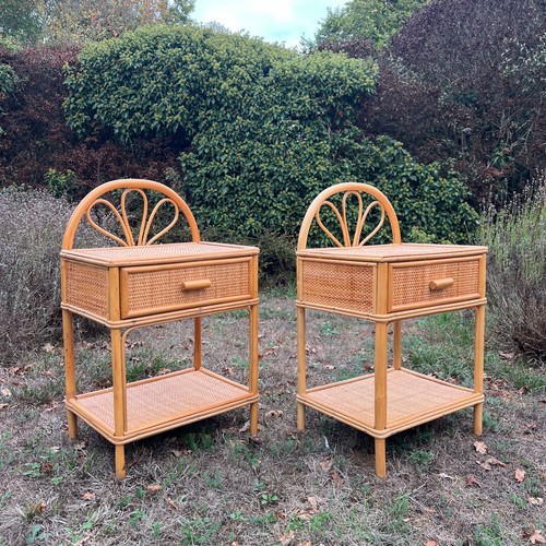 Pair vintage rattan bedside - pair,
