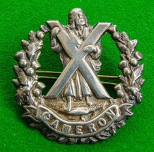 Original WW1 1914 Edinburgh Silver H/M Cameron Highlanders Glengarry Badge