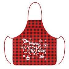Unisex Christmas Apron Red Check Reindeer Tree Design  Baking Cooking BBQ Party