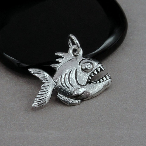 Silver piranha charm - silver,