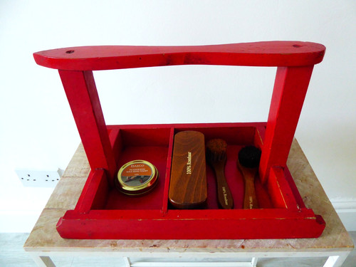 Vintage wooden shoe shine box - vintage,