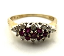 9ct Gold Ruby Diamond Ring Vintage Gold Red Ruby Diamond Ring Anniversary Gift