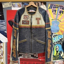 THEDI LEATHERS MOTORCYCLE LEATHER JACKET SIZE LARGE MEDIUM MOTO CAFE RACER BIKER