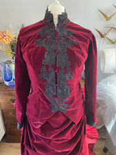 Victorian bustle dress and jacket in red velvet