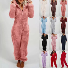 Womens Fluffy Teddy Fleece 1Onesie Ladies Hooded Jumpsuit Dressing Gown Bathrobe