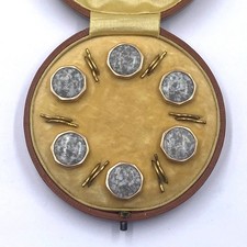 Set Of 6 Antique Men's Dress Shirt Studs or Waistcoat Buttons In A Presentation