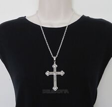 FANCY DRESS SILVERTONE CROSS 24" CHAIN PRIEST VICAR VAMPIRE ACCESSORIES NECKLACE