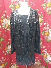Vintage 1990's 90's Black Sequined Frank Usher Dusk Black Evening Prom...