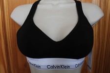 Calvin Klein Bralette Padded Bra Black White Crossback Modern Cotton Sz S(10 NWT
