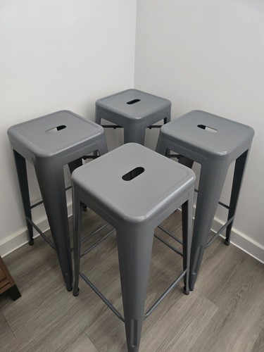 Set grey metal - set, stools