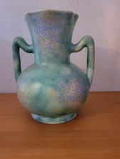 Empire Ware Trophy Type Vase With Fluted Rim,Green,  Yellow & Blue Mottling