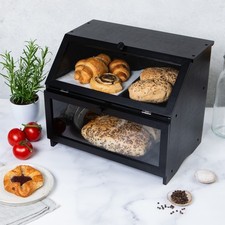 Bamboo Bread Bin Double Layer Cutting Board Kitchen Storage Box With DEFECTS