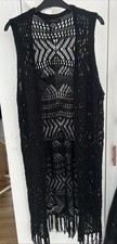 Women Waistcoat Gilet Over Dress Black Wool Knitting Size 14-16 Primark