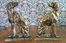 Pair Victorian 19th Century Brass Fireside Pointer Hound Dog Door Stops Antique