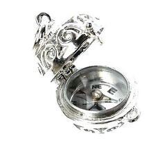 STERLING SILVER OPENING COMPASS ORB FOB CHARM                  