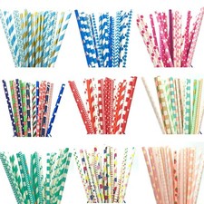 25 MIXED DESIGN RETRO FOIL PAPER DRINKING STRAWS VINTAGE PARTY WEDDING BIRTHDAY