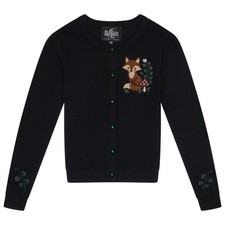 Ro Rox Gothic Fox Ivy Embroidered Black Knit Cardigan Sweater Alternative Style