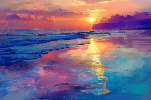 Sunset beach seascape canvas - beach,