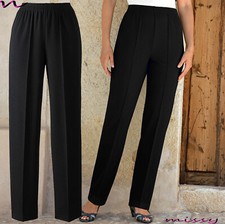 New Ladies Womens Trousers Work FULL Elasticated Stretch Waist Pull Up Pants SLI