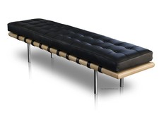 Bauhaus Leather Bench Seat Genuine Leather Solid Wood Frame Stainless Steel Base Sturdy